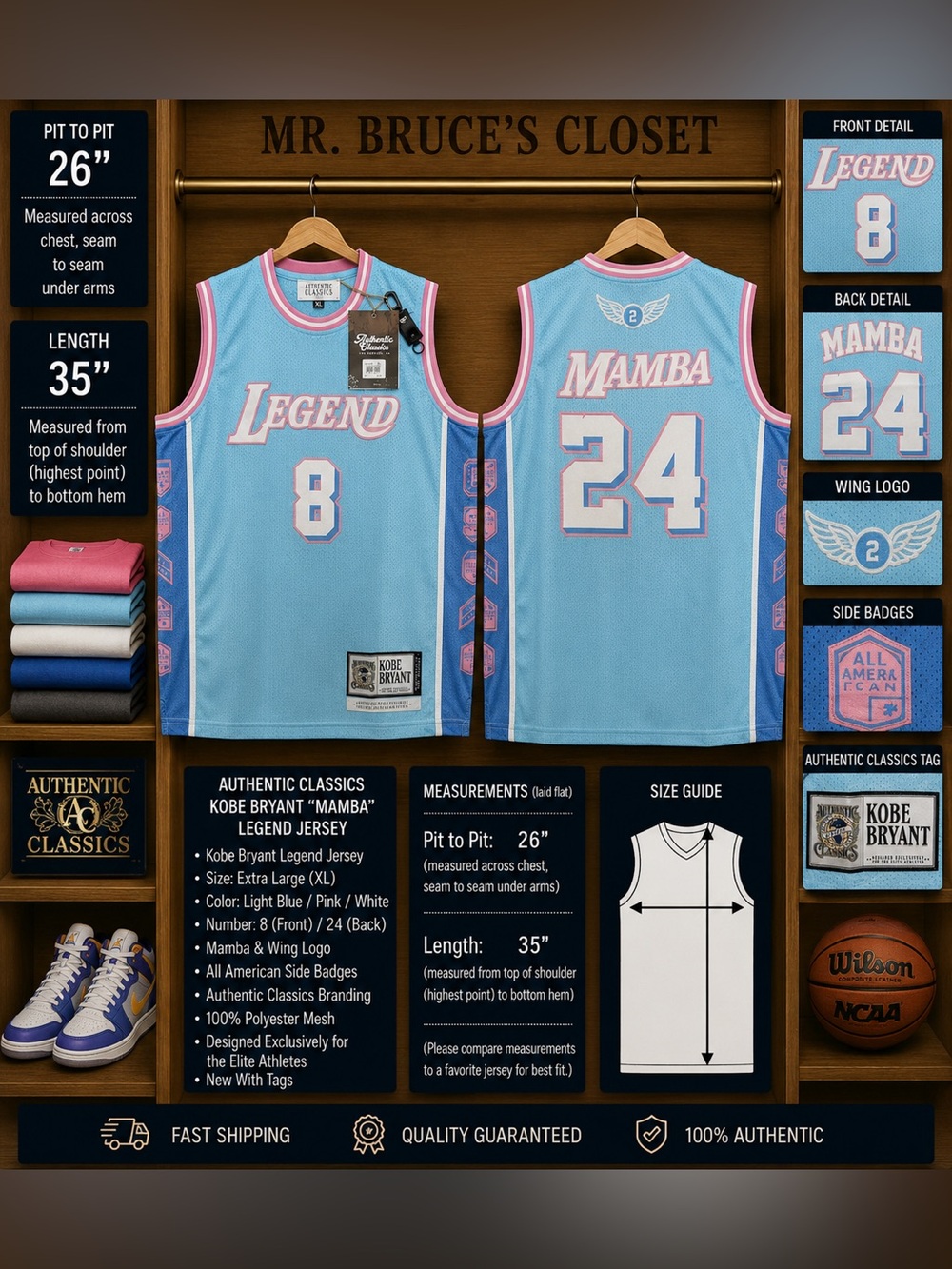 'Mamba' Legend Jersey - Light Blue / Pink